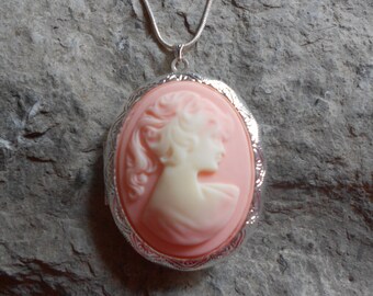 Cameo Locket!!! Gorgeous Victorian Woman - Cream on Pink!!! High Quality!!!  Weddings, Photos, Keepsakes