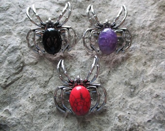 Choose Black, Purple or Red - 2 in 1 - Spider Cameo- Brooch/Pin/Pendant - Spooky, Scary, Halloween, Black Widow Spider