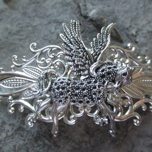 Choose Silver or Bronze - Unicorn - Pegasus Cameo Filigree Barrette - Hair Accessory - Mystical - Mythical  Hair - Bridal Accessory - Floral