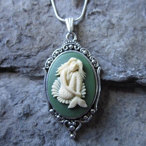 Choose Green, Black, Purple or Pink - Mermaid Cameo Pendant Necklace - Unique - Tropical - Vacation - Cruise - Nautical, Sexy, Ocean Sea