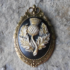 2 in 1 - Scottish Thistle (Hand Painted) Cameo Brooch/Pin/Pendant Beautiful Detail and Great Quality - Scotland
