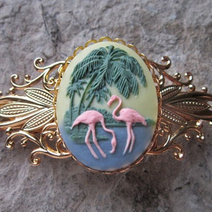 Choose Gold or Silver - Flamingo Cameo Filigree Barrette - Hair Accessory - Hair - Tropical - Vacation - Cruise - Summer