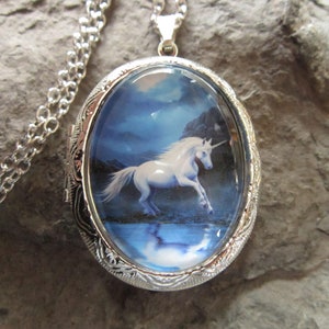 Stunning Glass Cabochon Unicorn Silver Plated Locket - Pegasus Pendant Locket - Great Quality - Mythical, Magical