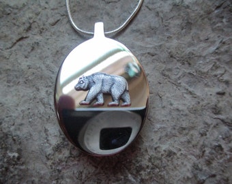 Choose Silver or Gold - Bear Stainless Steel Urn Necklace - Grizzly - Ashes - Lock of Hair - Memorial - Flowers - Urn - Cremation Jewelry