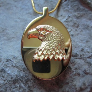 Weißkopfseeadler Vergoldete Edelstahl Ovale Urne Halskette - Asche - Haarlocke - Erinnerung - Urne - Feuerbestattung Schmuck