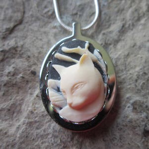 Choose Black or Green - Cat Cameo Stainless Steel Urn Necklace - Ashes - Locket of Fur - Pet - Cat Grieving - Memorial - Urn - Mourning Cat