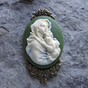 Choose Color - Virgin Mary and Baby Jesus Cameo Bronze Brooch / Pin - Religious, Mother and Baby, Christmas, Holiday - Easter - Christening