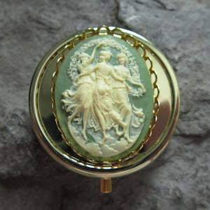 Choose Gold or Silver and Cameo Color - Muses, Graces, Angels Cameo Pill Box - Medication Case - Pill Case - Medication Organizer