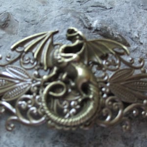 Choose Bronze or Silver - Dragon Filigree Barrette - Hair Accessory - Mythical - Magical - Hair -