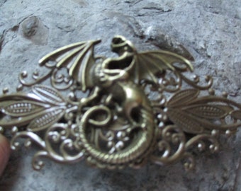 Choose Bronze or Silver - Dragon Filigree Barrette - Hair Accessory - Mythical - Magical - Hair -