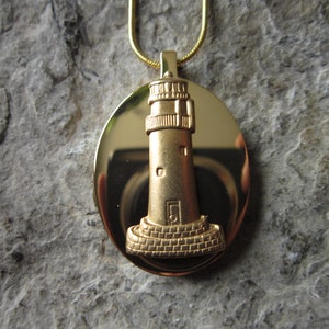 Choose Gold or Stainless - Gold Lighthouse on Stainless Steel Urn Necklace - Nautical - Ashes - Locket of Hair - Memorial - Flowers Urn