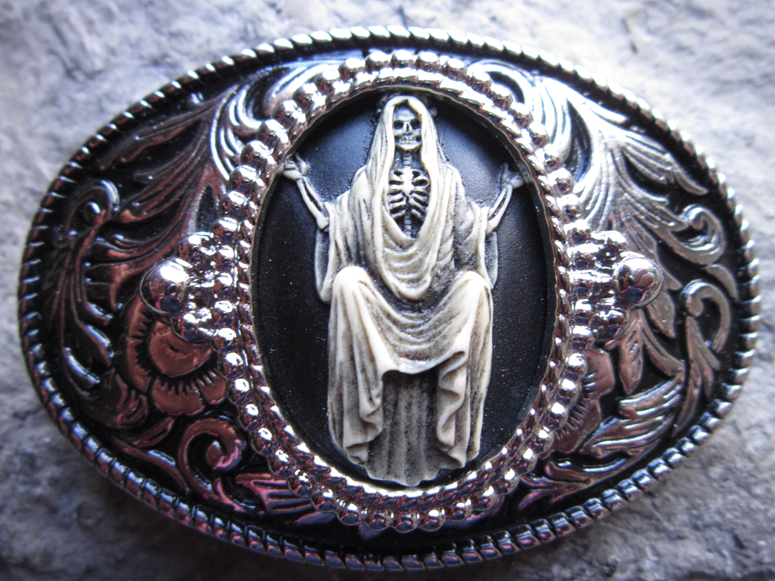 Santa Muerte Hand Painted Cameo Belt 