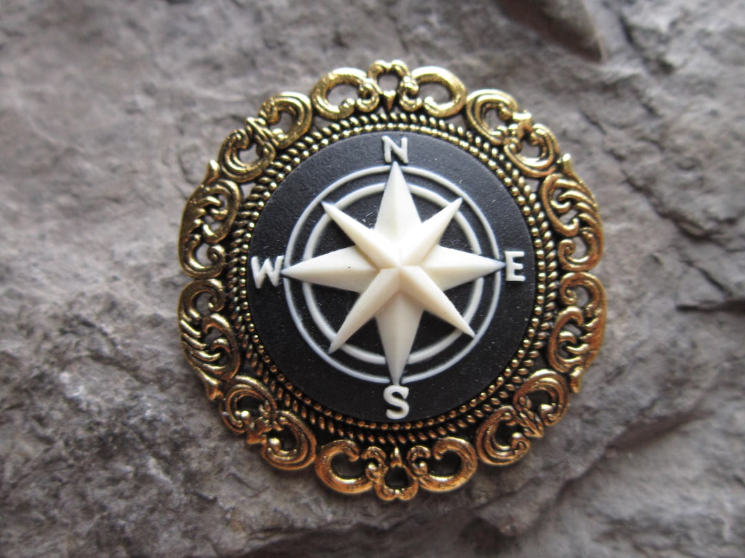 Choose Gold or Silver - Compass Cameo Brooch / Pin - Nautical, Naval ...