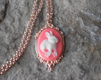 Bunny Rabbit Cameo Rose Gold Tone Copper Pendant Necklace - Unique - Easter - Bunny Lover Gift