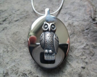 Owl Stainless Steel Oval Urn Necklace - Horned Owl - Ashes - Lock of Hair - Memorial - Flowers - Urn - Cremation Jewelry