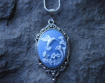 Choose Color - Hummingbird Cameo Pendant Necklace - Bird, Hummingbird Lover, Collector - Gift