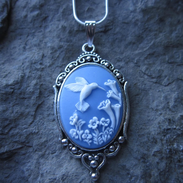 Choose Color - Hummingbird Cameo Pendant Necklace - Bird, Hummingbird Lover, Collector - Gift