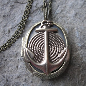 Choose Bronze or Silver Plated - Anchor Locket -  Nautical, Naval, Navy, Navy Wife, Cruise, Vacation - Great Quality