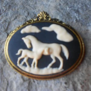 Horse and Foal Cameo-  Brooch - Pin -- Beautiful Detail and Great Quality!!!
