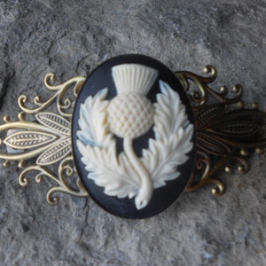 Scottish Thistle Cameo Antiqued Bronze Filigree Barrette - Handmade - Hair Accessory - Scottish Heritage - Scotland - Accessory