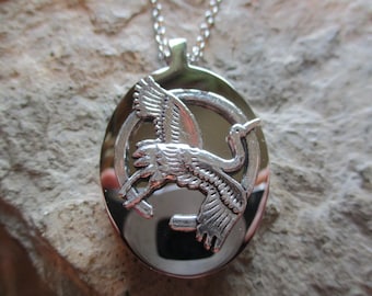 Heron / Crane Stainless Steel Urn Necklace - Ashes - Lock of Hair - Memorial - Bird