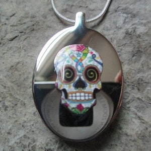 Sugar Skull Stainless Steel Urn Necklace - Ashes - Lock of Hair - Memorial - Day of the Dead