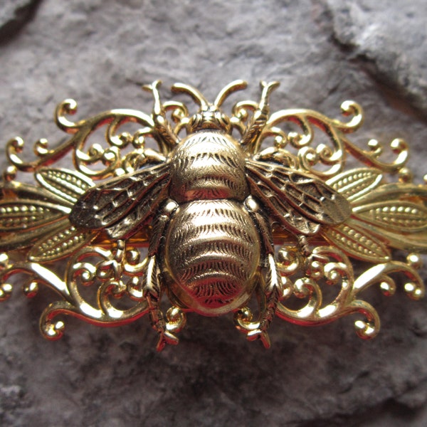 Choose Gold, Bronze, or Silver - Bee Filigree Barrette - Hair Accessory - Hair Jewelry - Bumble Bee, Honey Bee