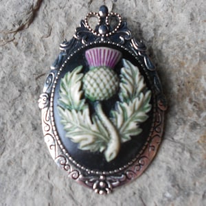 2 in 1 - Scottish Thistle (Hand Painted) Cameo Brooch/Pin/Pendant Beautiful Detail and Great Quality - Scotland