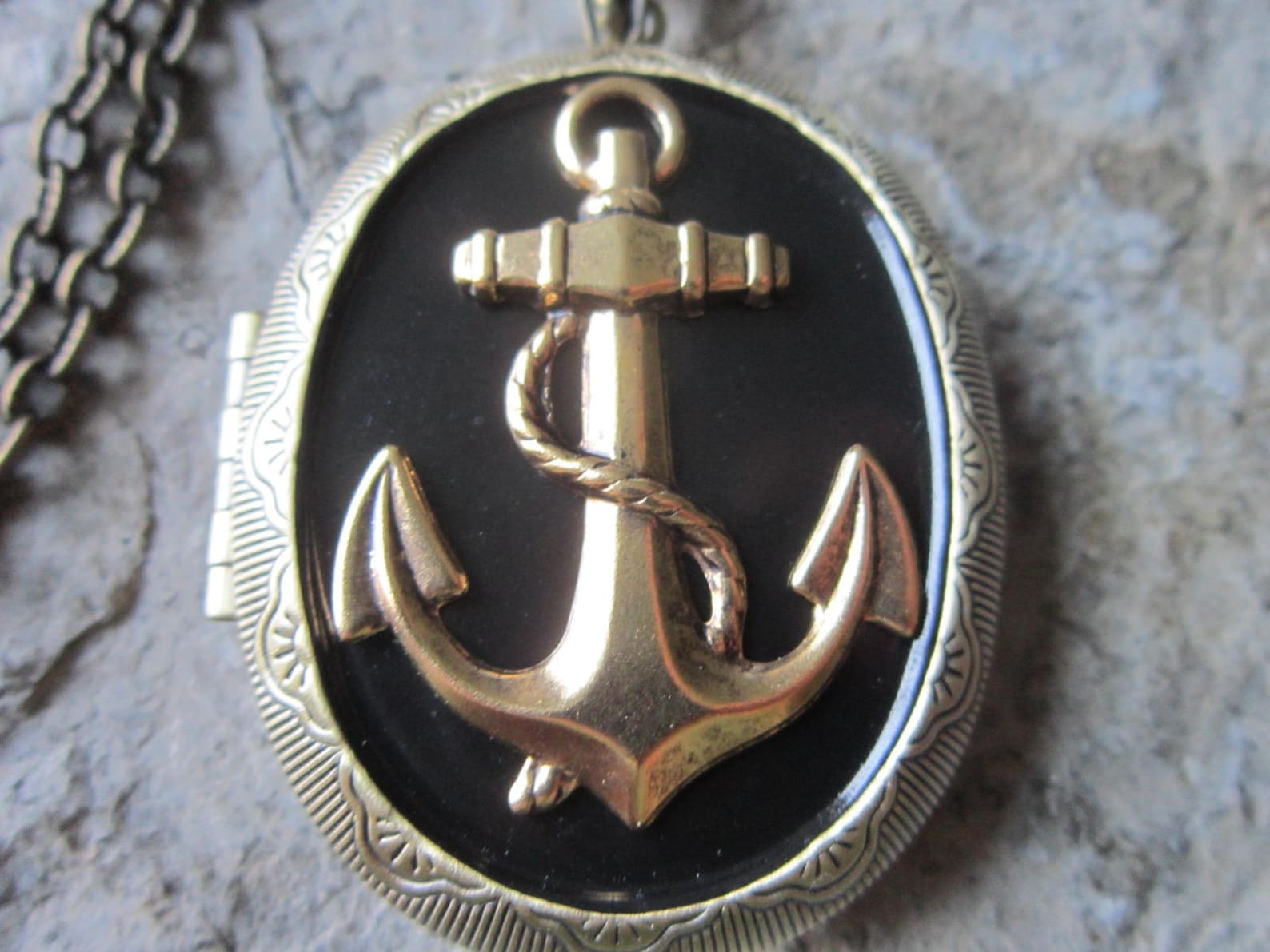 Locket--stunning Anchor Bronze Pendant Locket - Black - Nautical, Naval ...