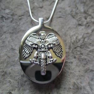 Collier urne en acier inoxydable pour motard avec ailes d&#39;ange - Mèche de cheveux - Motard - Moto - Mémorial