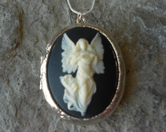 Guardian Angel Ascending Cameo Silver plated Locket - Religious, Quality, Weddings, Photos, Keepsakes