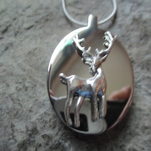 Deer Stainless Steel Urn Necklace - Ashes - Lock of Hair - Memorial - Buck