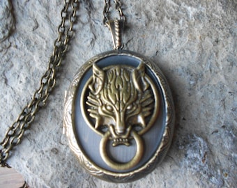Wolf Bronze Pendant Locket -  Wolves Head  - 2" Long - Vintage Look - Antiqued Look-  Great Quality