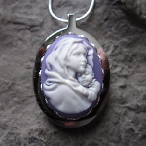 Choose Cameo Color - Virgin Mary & Baby Jesus Cameo Stainless Steel Urn Necklace- Ashes - Locket of Hair -Mourning - Religious Urn