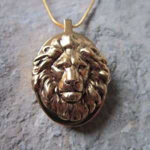 Lion&#39;s Head Gold Plated Stainless Steel Urn - Ashes -Locket of Hair  - Memorial - Urn - Lion - Cat - Africa - African