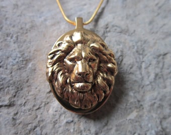 Lion&#39;s Head Gold Plated Stainless Steel Urn - Ashes -Locket of Hair  - Memorial - Urn - Lion - Cat - Africa - African