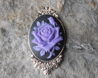 Magnifique Purple Rose camée broche / épingle, (sur fond noir) beau détail de Rose et de grande qualité!!! Religoius, maman/bébé, Noël, vacances