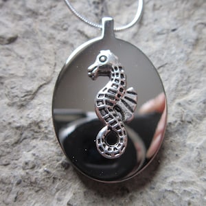 Seahorse Stainless Steel Oval Urn Necklace - Ashes - Lock of Hair - Memorial - Urn - Cremation Jewelry - Sea - Ocean