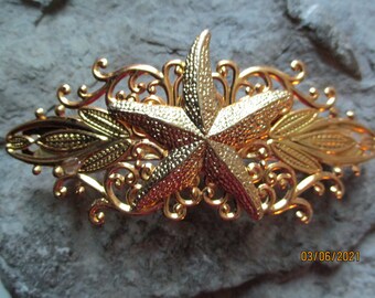 Starfish Gold Filigree Handmade Barrette - Tropical - Vacation - Cruise - Summer - Unique