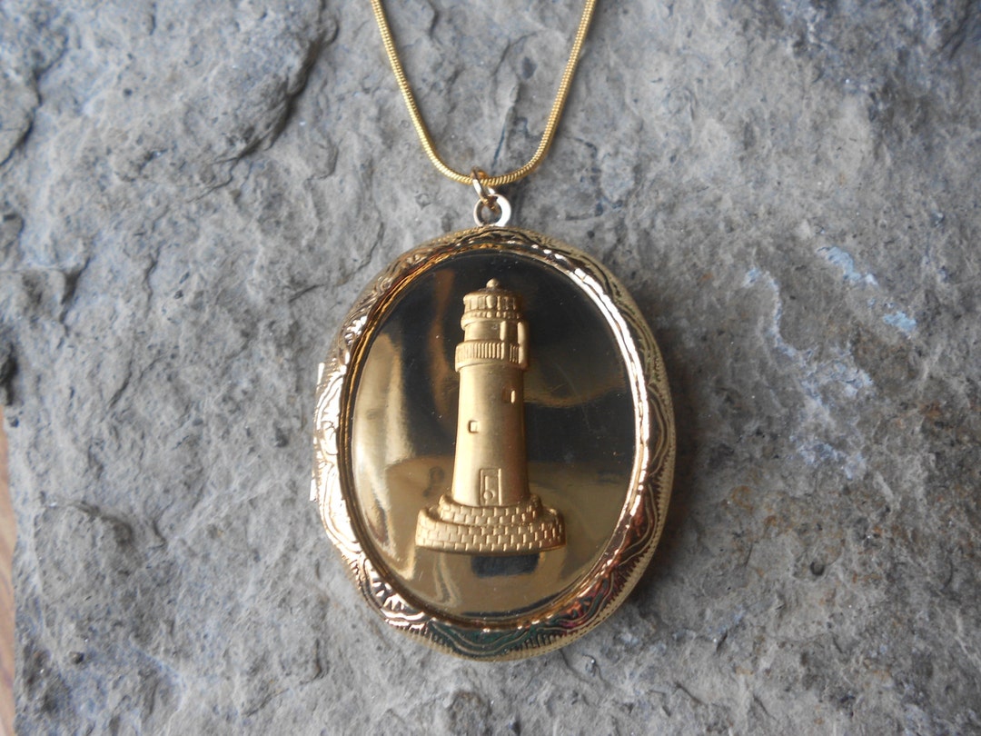 Lighthouse Gold Plated Locket 2 Long Great Quality, Nautical, Vacation