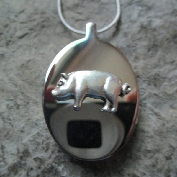 Stainless Steel Pig Urn Necklace - Ashes - Lock of Hair - Memorial - Urn - Cremation Jewelry