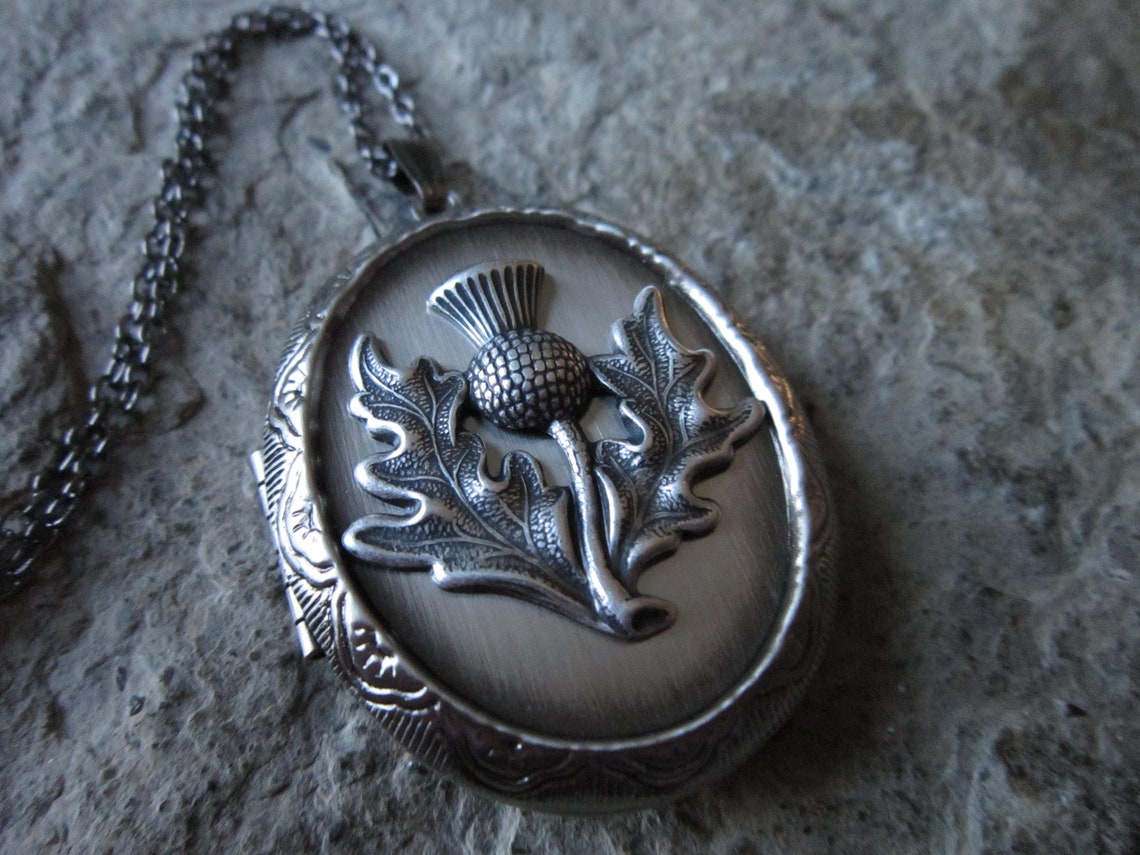 Scottish Thistle Antique Silver Plated Locket Scotland Etsy