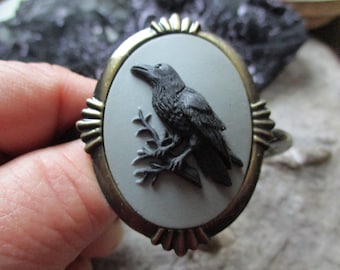 Choose Bracelet Finish and Gray, All Black, or White - Raven Cuff Bracelet - Poe, Halloween, Spooky, Scary, Blackbird, Crow