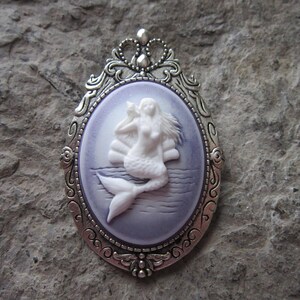 Choose Purple or Blue - Mermaid with Shell Cameo Brooch / Pin / Pendant - Quality - Tropical - Vacation - Cruise