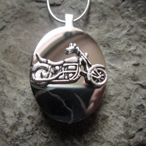 Choose Silver or Gold Motorcycle - Motorcycle Gold Plated Stainless Steel Urn Necklace - Lock of Hair - Biker - Memorial