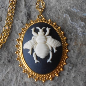 Bee Cameo Gold Plated Pendant Necklace - Unique - Summer - Bumble Bee - Bee Gift - Beekeeper