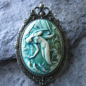 Choose Bronze or Silver - 2 in 1 Mermaid in Waves Hand Painted Cameo Bronze Brooch/Pin/Pendant - Tropical - Vacation, Cruise - Sexy