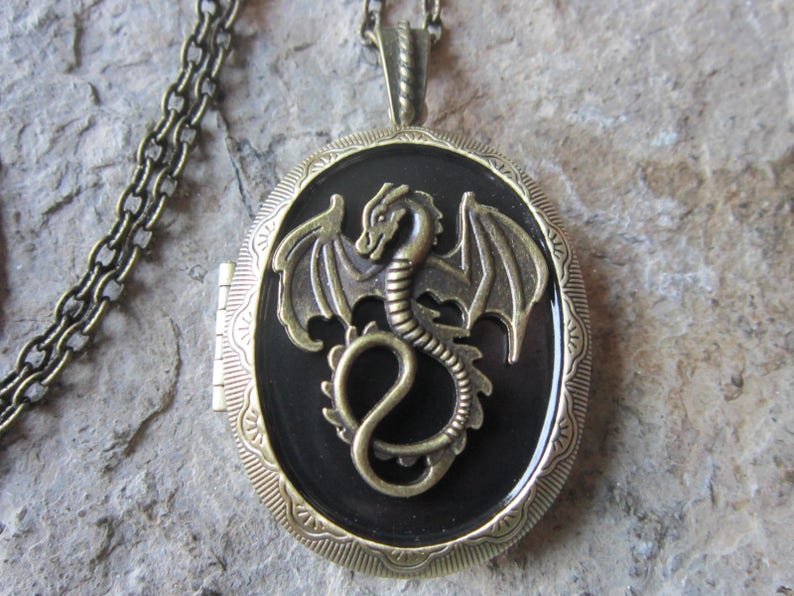 Bronze Dragon Bronze Pendant Locket Black Background Great Etsy