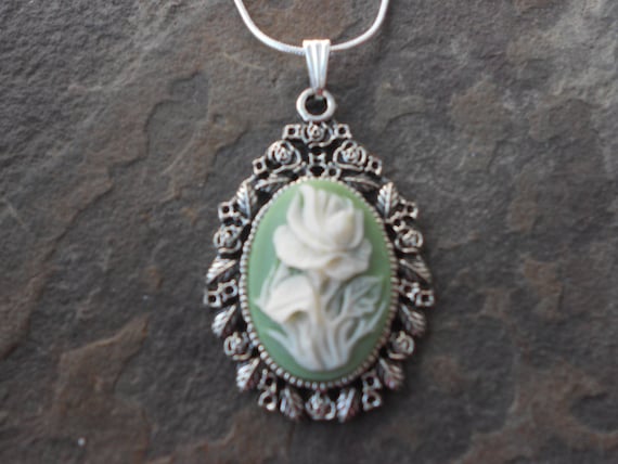 Stunning Iris Cameo Pendant Necklace cream on Sage - Etsy