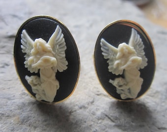 Choose Gold or Silver - Gorgeous Pair of Cameo Cuff Links - Flying Guardian Angel  - Christmas - Easter - Cufflinks - Scarf Pin, Scarf Clip